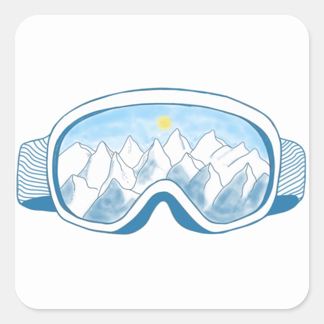 Pegatina Cuadrada Ilustracion Goggles de Ski Mountain (Anverso)