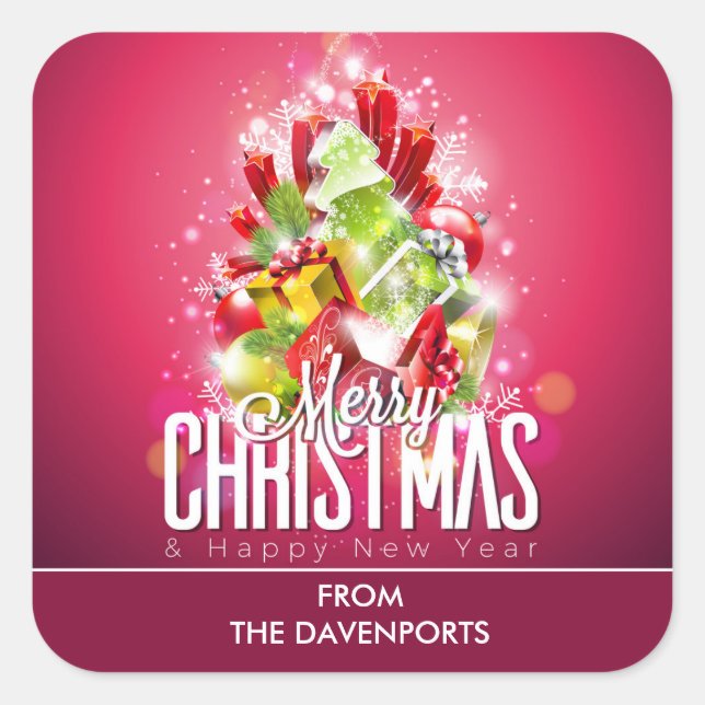 Pegatina Cuadrada Ilustracion gráfico de Navidades rojos modernos (Anverso)