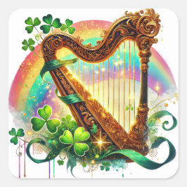 Pegatina Cuadrada Ilustracion Harp del Día de San Patricio