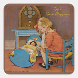 Pegatina Cuadrada Ilustracion infantil Arte vintage |