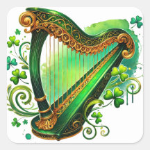 Ilustracion Irlandés Green Harp Shamrock