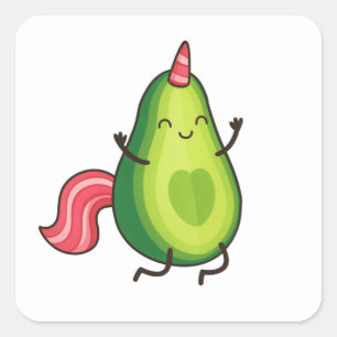 Pegatina Cuadrada Ilustracion Kawaii de aguacate Unicorn - Fantasía 