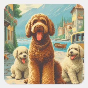 Pegatina Cuadrada Ilustracion Lagotto Romagnolo