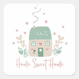 Pegatina Cuadrada Ilustración linda pastel de "Hogar Dulce Hogar" –