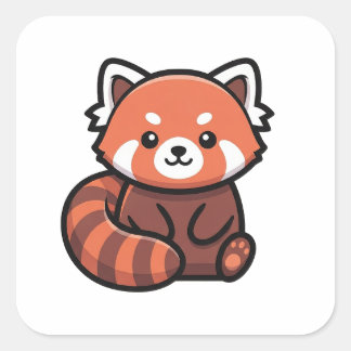 Pegatina Cuadrada Ilustración moderna y linda de panda rojo – Animal