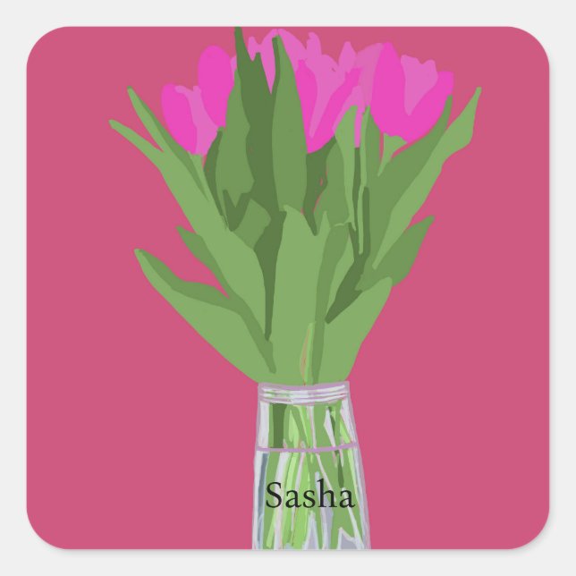 Pegatina Cuadrada Ilustracion moderno de la flor de los tulipanes de (Anverso)