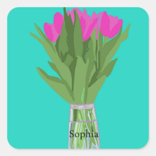 Pegatina Cuadrada Ilustracion moderno de la flor de los tulipanes de