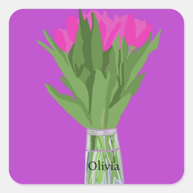 Pegatina Cuadrada Ilustracion moderno de la flor de los tulipanes de (Anverso)