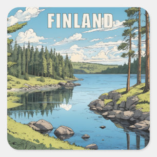 Pegatina Cuadrada Ilustracion Natural de Finlandia