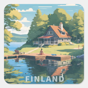 Pegatina Cuadrada Ilustracion Natural de Finlandia