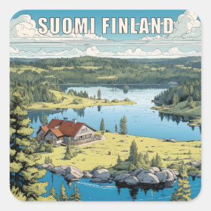Pegatina Cuadrada Ilustracion Natural de Finlandia