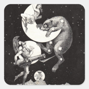 Pegatina Cuadrada Ilustracion nocturno del cielo celeste de la luna