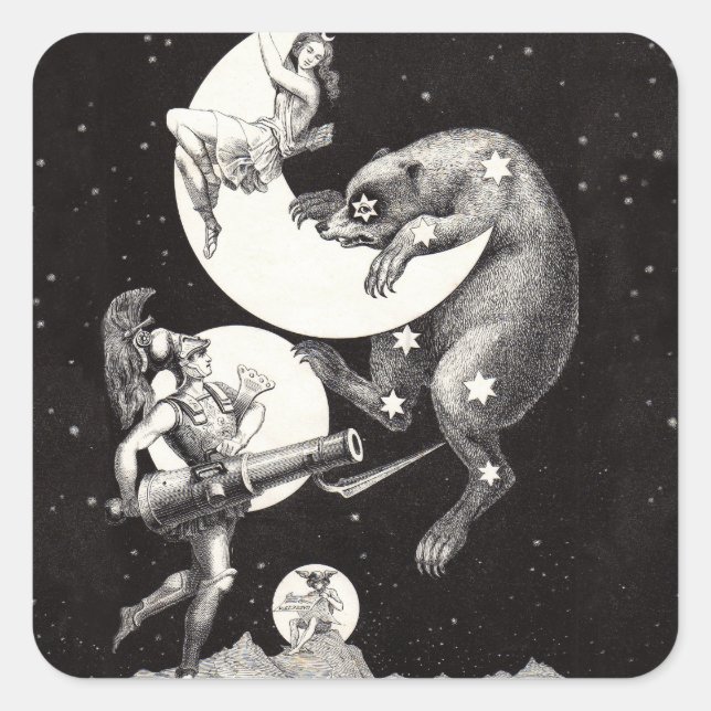 Pegatina Cuadrada Ilustracion nocturno del cielo celeste de la luna (Anverso)