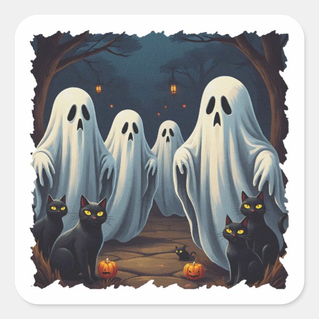 Pegatina Cuadrada Ilustracion nocturno inquieto (Anverso)