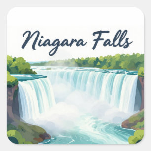 Pegatina Cuadrada Ilustración paisajística pictórica de las catarata