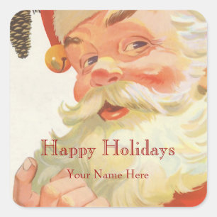 Pegatina Cuadrada Ilustracion Papá Noel del vintage