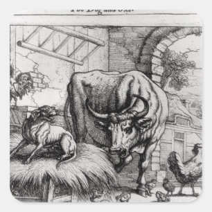 Pegatina Cuadrada Ilustracion para 'el perro y el Ox