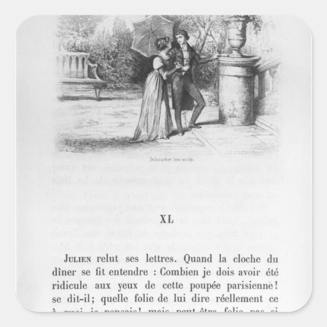 Pegatina Cuadrada Ilustracion para 'El Rojo y el Negro' (Anverso)