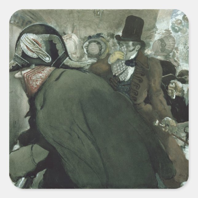 Pegatina Cuadrada Ilustracion para la nariz de Nikolai Gogol (Anverso)