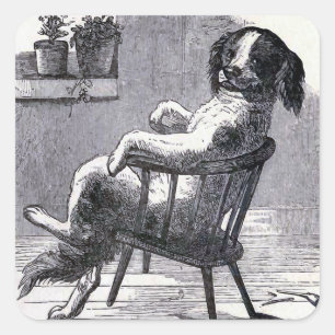 Pegatina Cuadrada ilustracion "Perro sentado en una silla"