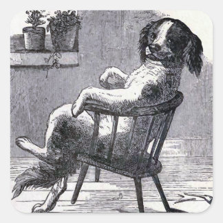 Pegatina Cuadrada ilustracion "Perro sentado en una silla"