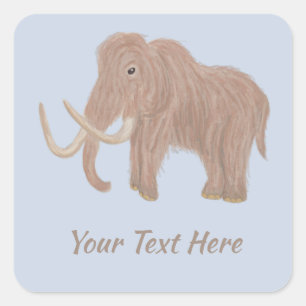 Pegatina Cuadrada Ilustracion personalizado de mamut lana marrón