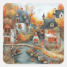 Ilustracion Puente de la Aldea Otoño