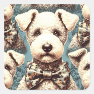 Pegatina Cuadrada Ilustracion Retro Bedlington Terrier