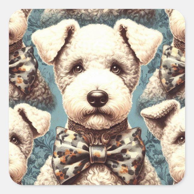 Pegatina Cuadrada Ilustracion Retro Bedlington Terrier (Anverso)