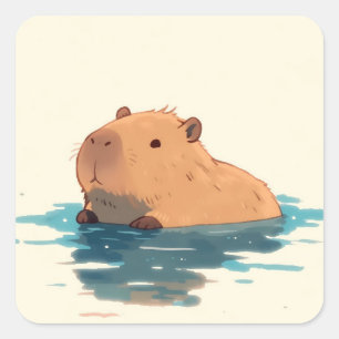 Pegatina Cuadrada Ilustración Serena de Carpincho Vadeando