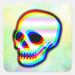 Pegatina Cuadrada Ilustracion Skull estilo neón moderno