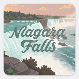 Pegatina Cuadrada Ilustración texturizada vintage de las cataratas d