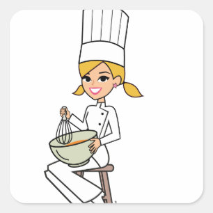 Pegatina Cuadrada Ilustracion único del cocinero del chica