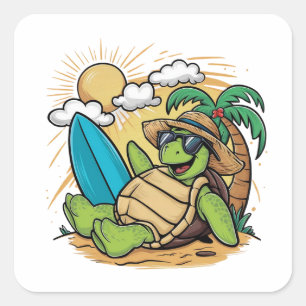 Pegatina Cuadrada Ilustracion vectorial de una tortuga marina verde(