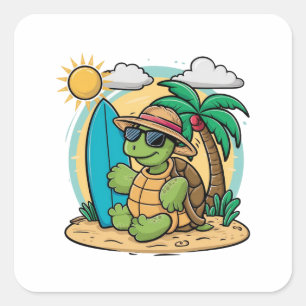 Pegatina Cuadrada Ilustracion vectorial de una tortuga marina verde
