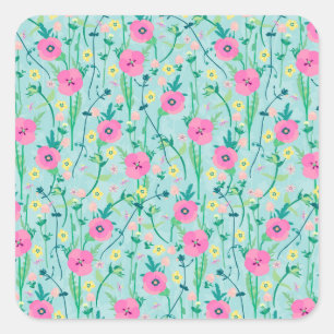 Pegatina Cuadrada Ilustracion Verde azulado de naturaleza floral Sum