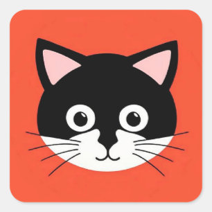 Pegatina Cuadrada Ilustración Vibrante de Cara de Gato Adorable