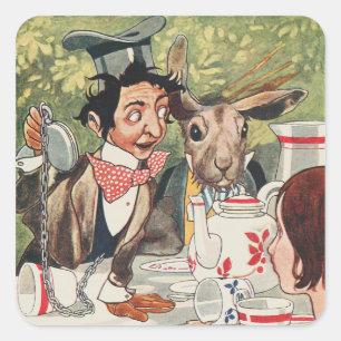 Pegatina Cuadrada Ilustración vintage de la fiesta del té del Sombre