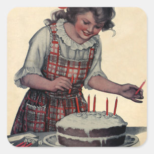 Pegatina Cuadrada Ilustracion Vintage Feliz cumpleaños Fiesta C