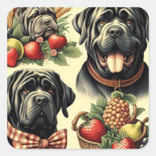 Pegatina Cuadrada Ilustracion Vintage Napolitano Mastiff