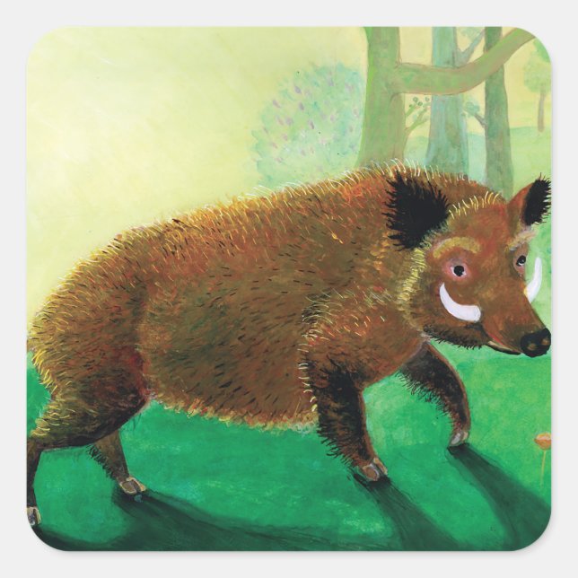 Pegatina Cuadrada Ilustracion Wild Boar (Anverso)