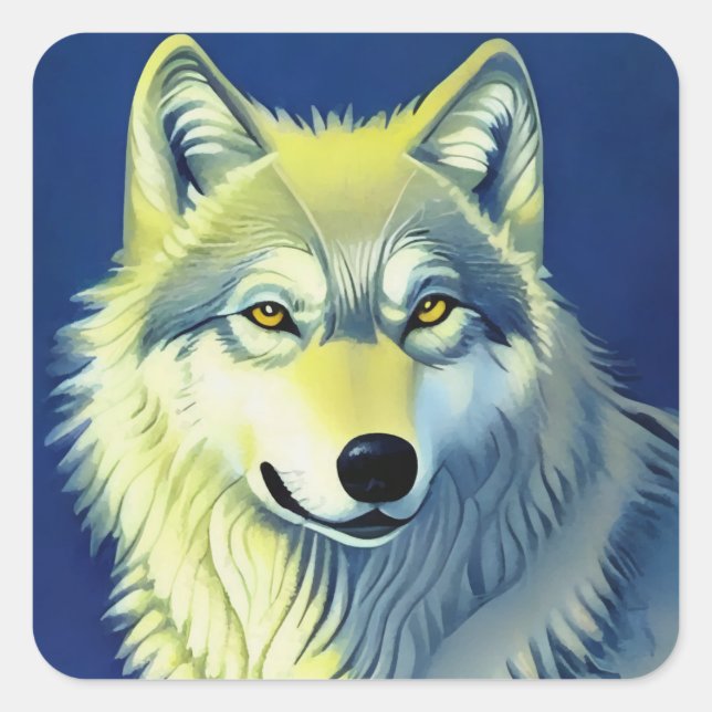 Pegatina Cuadrada Ilustracion Wolf (Anverso)