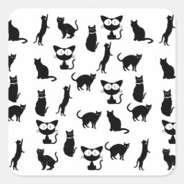 Pegatina Cuadrada Ilustraciones de gato negro