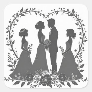 Pegatina Cuadrada Ilustraciones de silueta boda