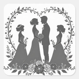 Pegatina Cuadrada Ilustraciones de silueta boda