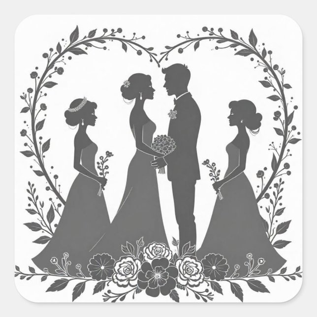 Pegatina Cuadrada Ilustraciones de silueta boda (Wedding Silhouette for Gifts!)