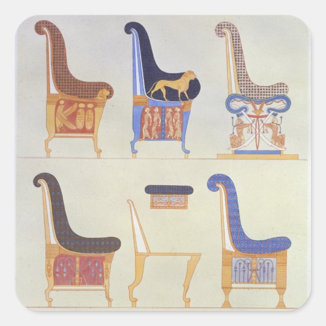 Pegatina Cuadrada Ilustraciones de varios asientos pintados y sillon (Anverso)