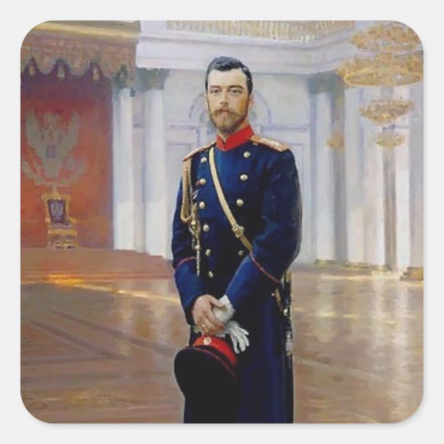 Pegatina Cuadrada Ilya Repin- Retrato de Nicolás II (Anverso)
