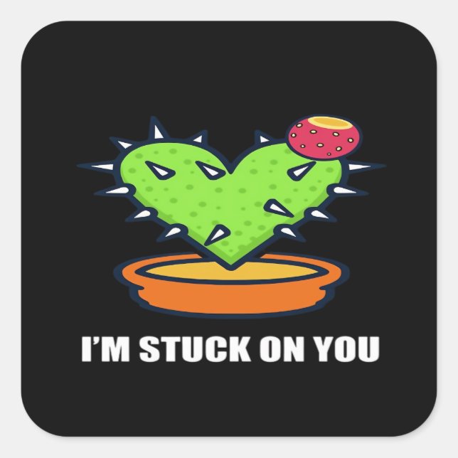 Pegatina Cuadrada Im Stuck On You Cactus Cute Plant Design  (Anverso)