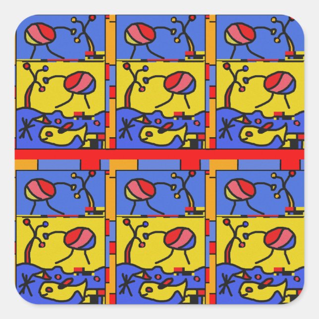 Pegatina Cuadrada Imagen con arte moderno de pescado (Anverso)